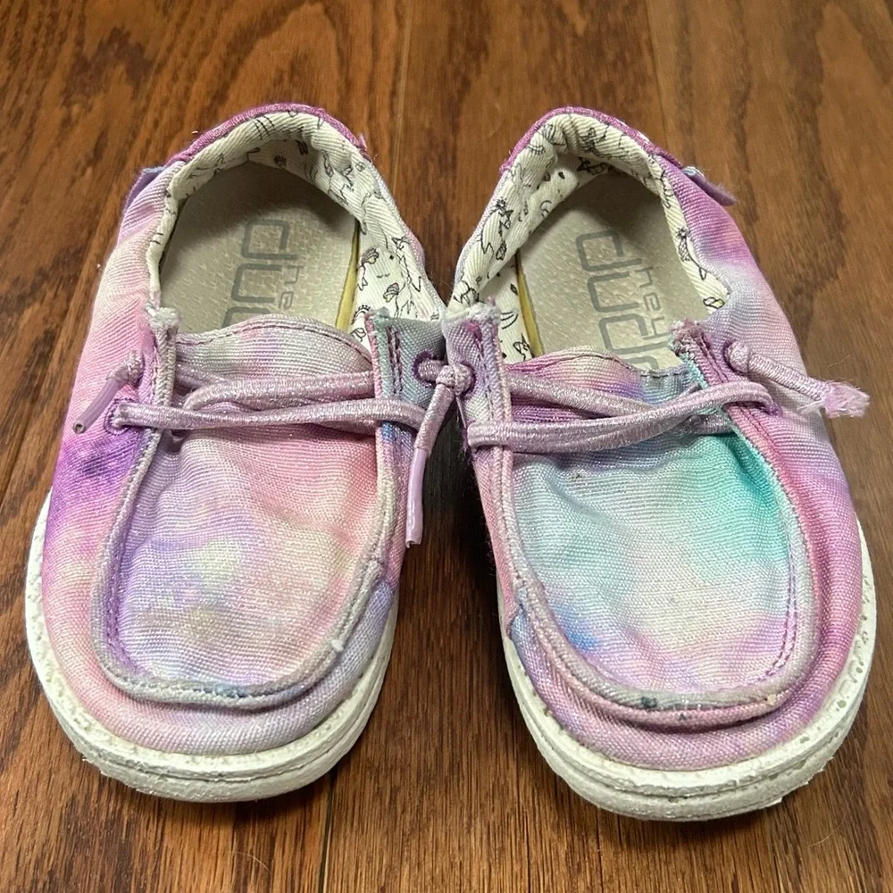 Hey Dude Toddler Wendy Sparkle Unicorn Dreamer Tie-Dye Slip-On Shoes size 8